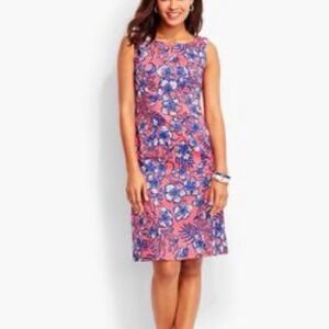 Talbots Coral Pink Blue Floral Textured Sleeveless Sheath‎ Dress Size 14